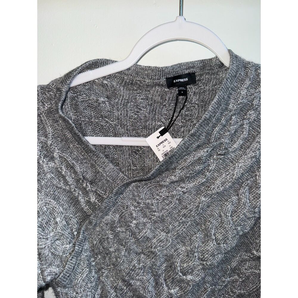 NWT Express Gray Cable Knit Asymmetrical Surplice Wrap Sweater Small - Picture 4 of 7